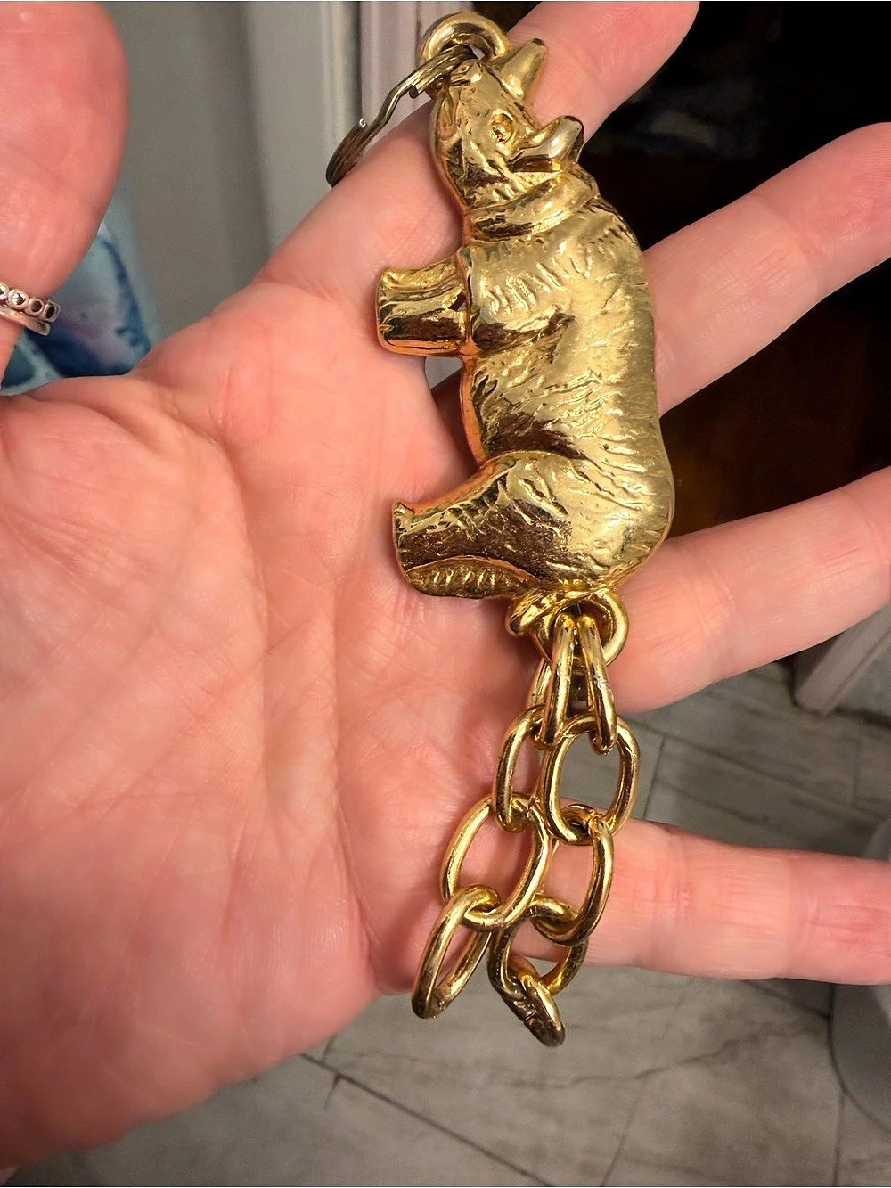 Handmade Rhino Keychain Gold